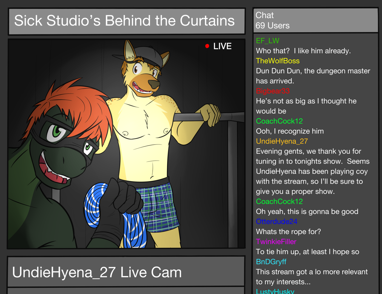 Hyena Cam Show pt3Seems undiehyena lives up to his username, and a strange guest