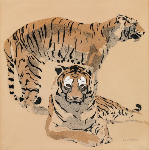 Ludwig Heinrich JungnickelA Tiger Couple, ca. 1903Air brush technique