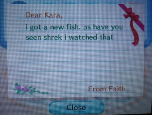 rnanboob:  the messages my 9 year old sister sends me on animal crossing are so important 
