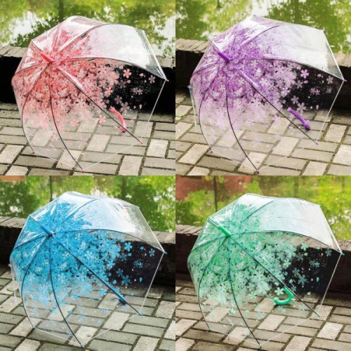 Echoing the komorebi umbrella, here is a lovely cherry blossoms transparent umbrella to carry a bit 