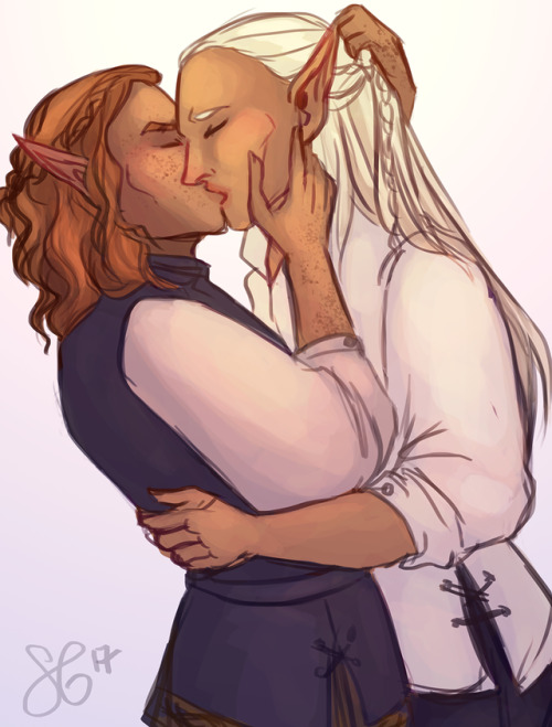 self indulgent oc smooches because i’m obsessed with these two againsilmallari (curly haired freckle