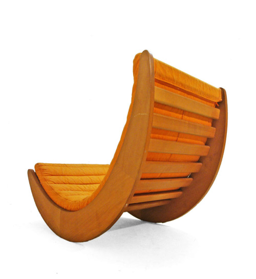 Verner Panton, Relaxer 2, rocking chair, 1974. Beech, orange jeans fabric. Made by Rosenthal, German
