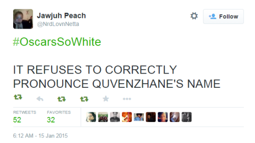 geejayeff: The #OscarsSoWhite tag is going in!