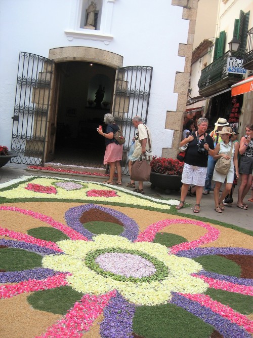 Happy International women&rsquo;s day! Flower petal carpets in Tossa de Mar.Catalonia, Spain.&nb