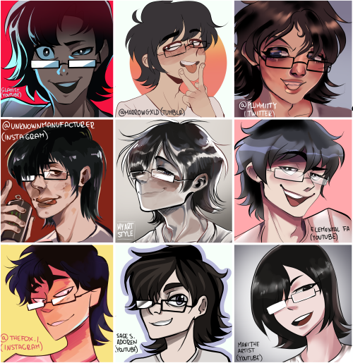 Two art memes I did recently!!9 art style challenge ft the art styles of my friends, and the 4 ship 