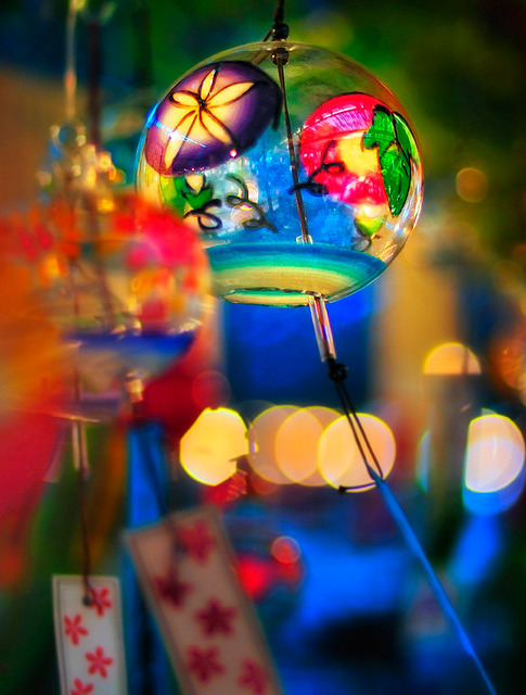 Furin (japanese wind chime)  These are typically made from glass, metal or ceramics and when suspend