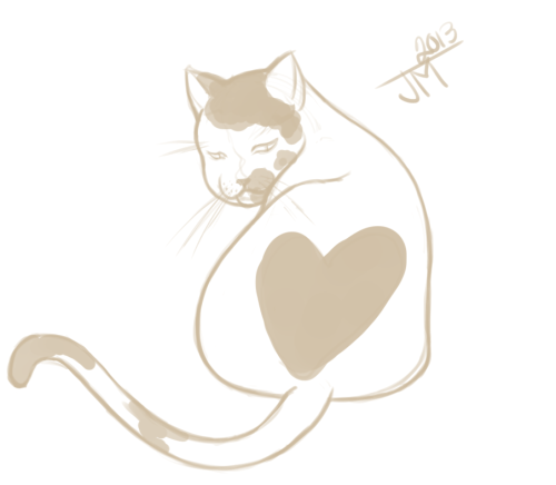 jorgiedraws:   This really fat cat lives in my neighborhood, and they just so happen to have a heart on their back! They really just don’t give a fuck either.  
