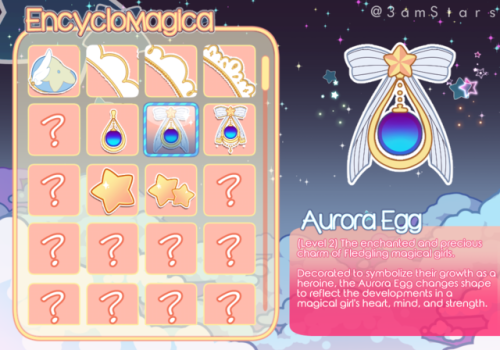 faux inventory/collectibles screen for my magical girl oc/world