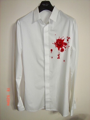 asuddensway:Dior Homme by Hedi Slimane “blood wound” button downSequins blood stain“Boys Don’t Cry”S