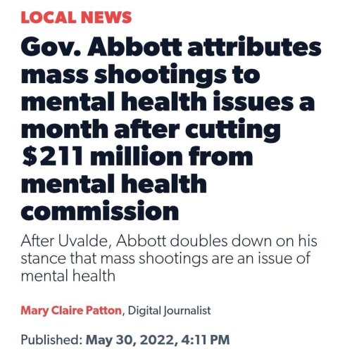 “It’s a mental health issue!”*Proceeds to destroys any means of getting help for mental health issue