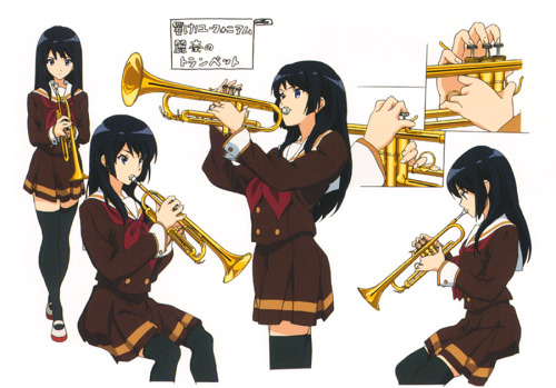 artbooksnat:  Sound! Euphonium (響け！ユーフォニアム) Instrument focused character designs from Hibike! Euphonium, illustrated by Shoko Ikeda (池田晶子), to keep details like hand positioning and sizing consistent between animators. Diagrams