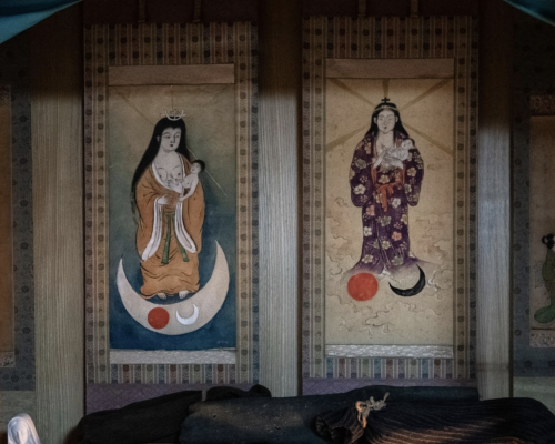 Japanese depictions of the Virgin Mary are displayed in a shrine in the home of Masaichi Kawasaki, w