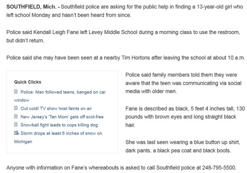 thaunderground:  serpentmage724:  thaunderground:  please reblog  Update: She was found safe today in the Detroit area  thank you for the update, glad to hear she is safe