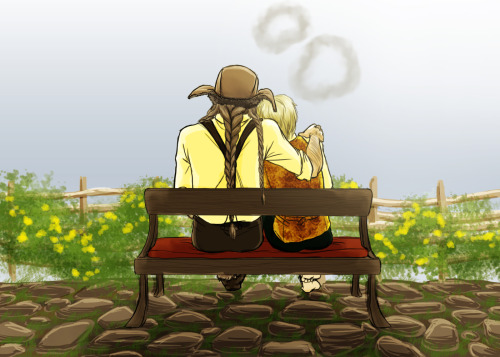 the-lazy-took:   morewyckedthanyou: I have a drawing prompts but I hope it’s not too boring or anything…. I’d really love to see elderly Bilbo and Bofur sitting side by side, smoking their pipes and being happy. Can be sweet in a relationship kind