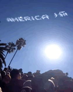 micdotcom:  Anti-Trump skywriting stole the show at the Rose ParadeAgainst the stark blue California sky, skywriters wrote, “America is great! Trump is disgusting,” “Anyone but Trump” and “Trump is a fascist dictator.” The skywriting also