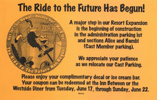 1997 decal and flyer announcing Disney’s California Adventure coming in 2001