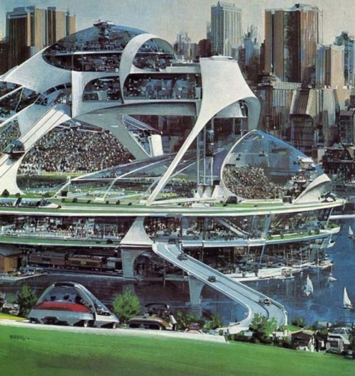 talesfromweirdland:
“ City of the future: retro sci-fi art by illustrator John Berkey (1932-2008).
Most of these were published in Popular Mechanics, I think; but Berkey also did a series of Otis ads.
”