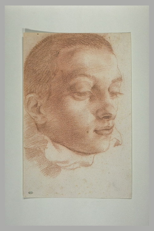 Annibale Carracci (1560–1609, (attribué à)Tête de jeune homme, de trois quarts, les yeux baissésLouv