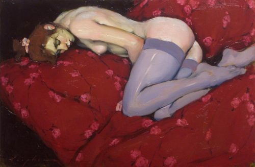 pollovsdios:  Malcolm T Liepke Rose Bedspread  oil on canvas 51 x 76 cm (20 x 30 in) [x]