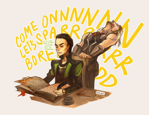 derlaine:I swear this started out as an innocent drawing of Thor bugging Loki but then when drawing 
