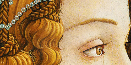 detailsdetales:  Portrait of a Young Woman of Frankfurt, detail (c. 1480-1485) Sandro Botticelli