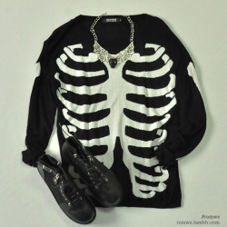 romwe:  ROMWE Skeleton Knitted Black Jumper