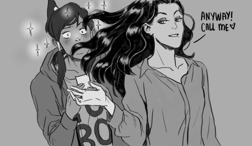 yvonnism:  I am still swooning over this canon couple. If Korra were to realize her dawning bisexuality, this is how it would look like in an alternate universe. Asami is smooth af lol 