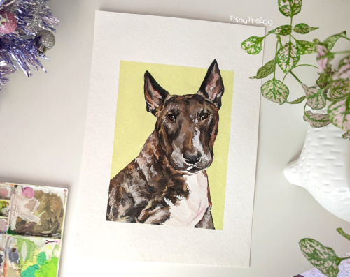 Gouache pet portrait commsEddie the miniature bull terrier & Martha the staffie