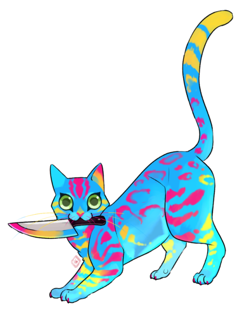 kairisk: Happy Pride Month Everyone! .・゜-: ✧ transparent pride flag cats with pride appropriate kniv