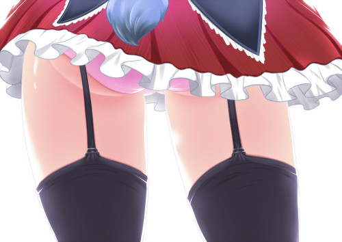 1girl, black legwear, close-up, from behind, garter straps, kurousagi (mondaiji), mondaiji-tachi ga 
