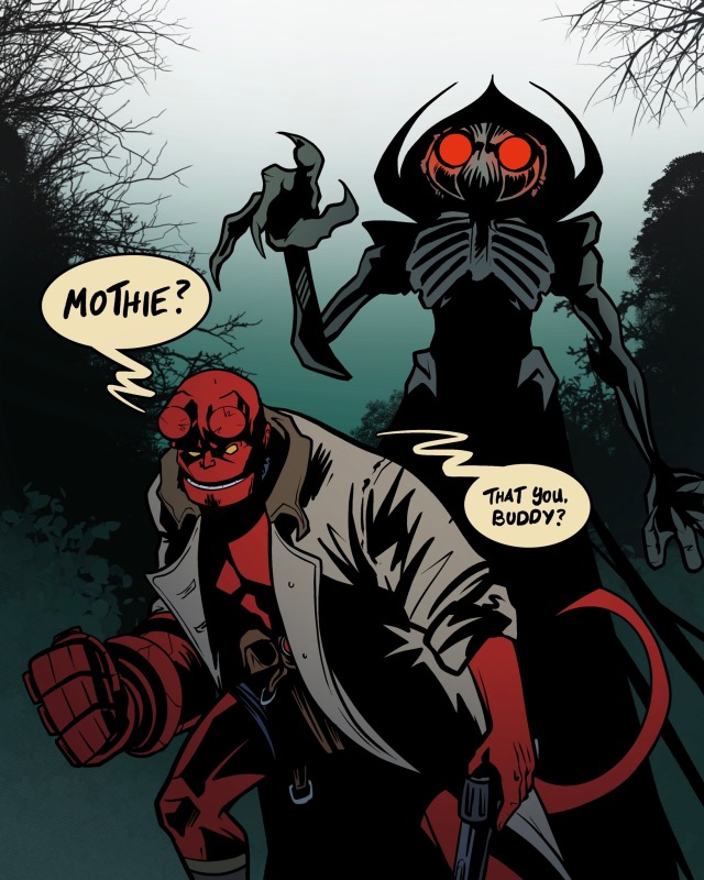 Happy spooky month from the spooky boys!!! . . . #hellboy #hellboycomics  #mothman #cryptids #hellboymeetsthecryptids #comic #comicart…