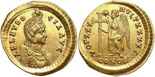 Coin with the image of Byzantine Empress Aelia Eudocia,struck 425-429 AD.