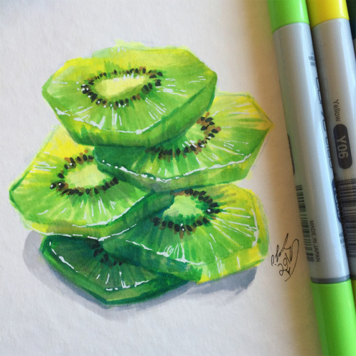 Some kiwi fruit for fun! I am really enjoying doing these life drawing experiments with Copic marker