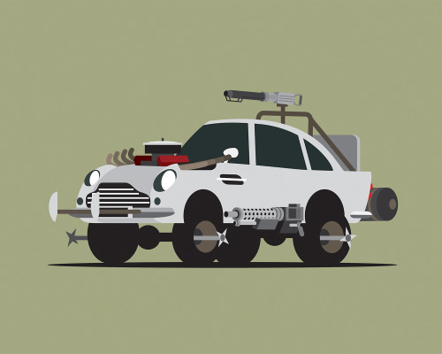 tastefullyoffensive:  scottparkillustration:  More Mad Max movie cars. This time, Breaking Bad, Akira, Fast and The Furious, Jurassic Park, Speed Racer, James Bond, Knight Rider and Arrested Development take a drive down the Fury Road. Who should I do
