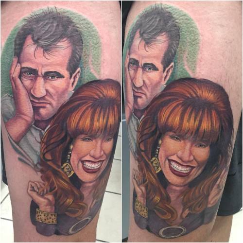 Added #albundy to #peg on the #mariedwithchildren #legsleeve #colorportrait #tattoo. Its been a lot 