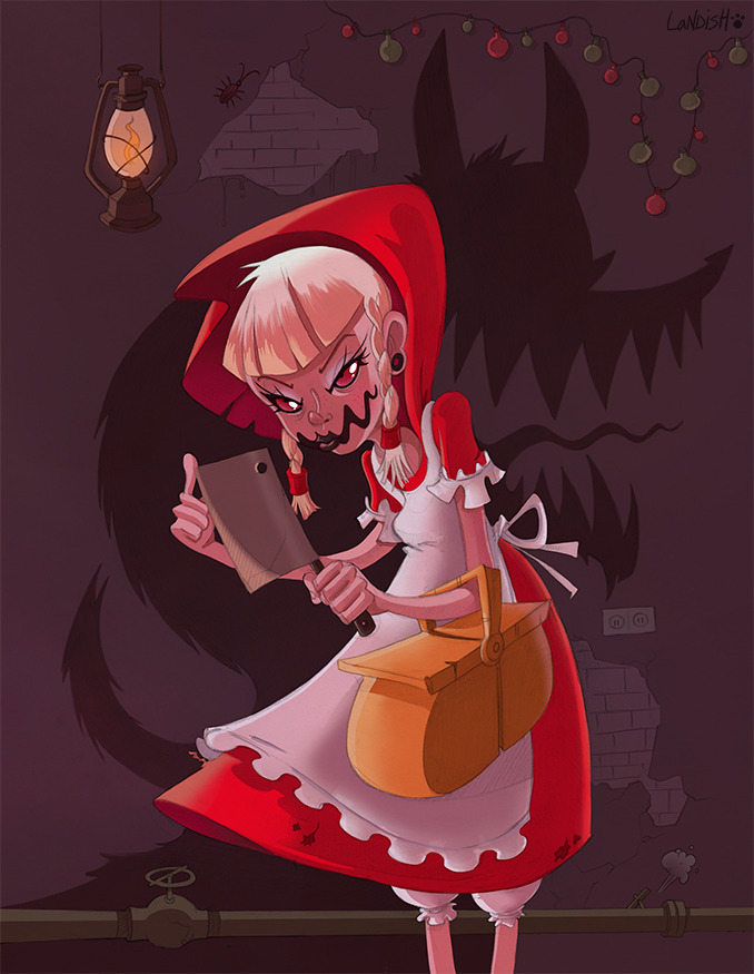 alexlandish:    I made remake of my old workhttp://alexlandish.deviantart.com/art/Kiss-my-red-riding-hood-112622938This