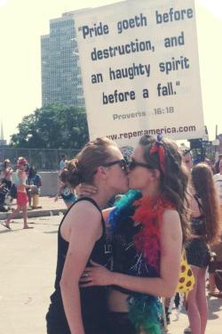 lezbhonest:  Carrying on the tradition of irritating the Christians with our affections at Philly Pride Festival 2013  