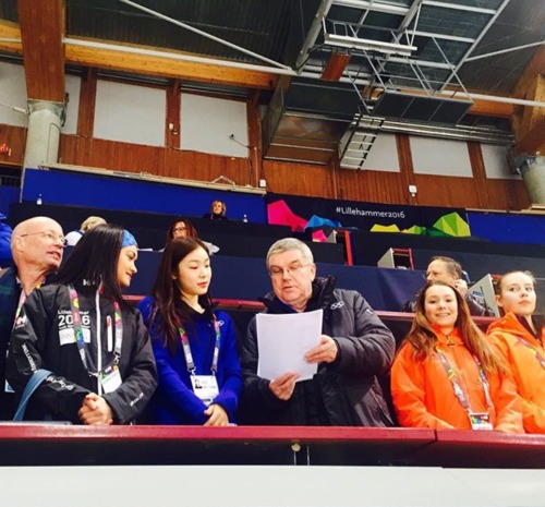 Olympics Ambassador Yuna Kim and IOC president Thomas Bach