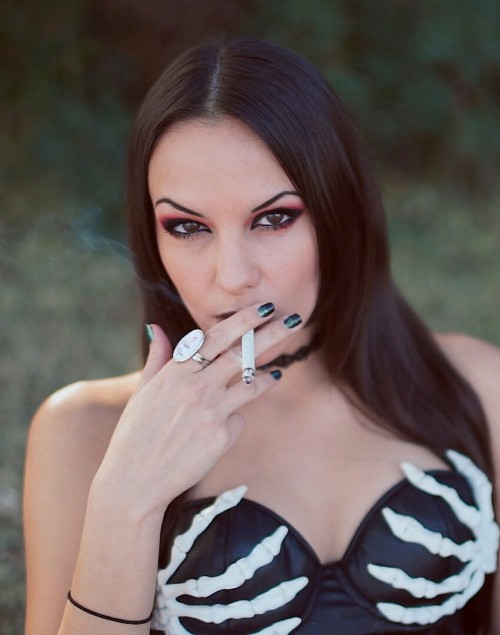 smoke-whores:  vipswsalta: al8675309:  More Jezebel from SheSmokes. Those eyes!!!  hot dark girl exhale smoke a cigarette!  Mmmmm… goth girls.