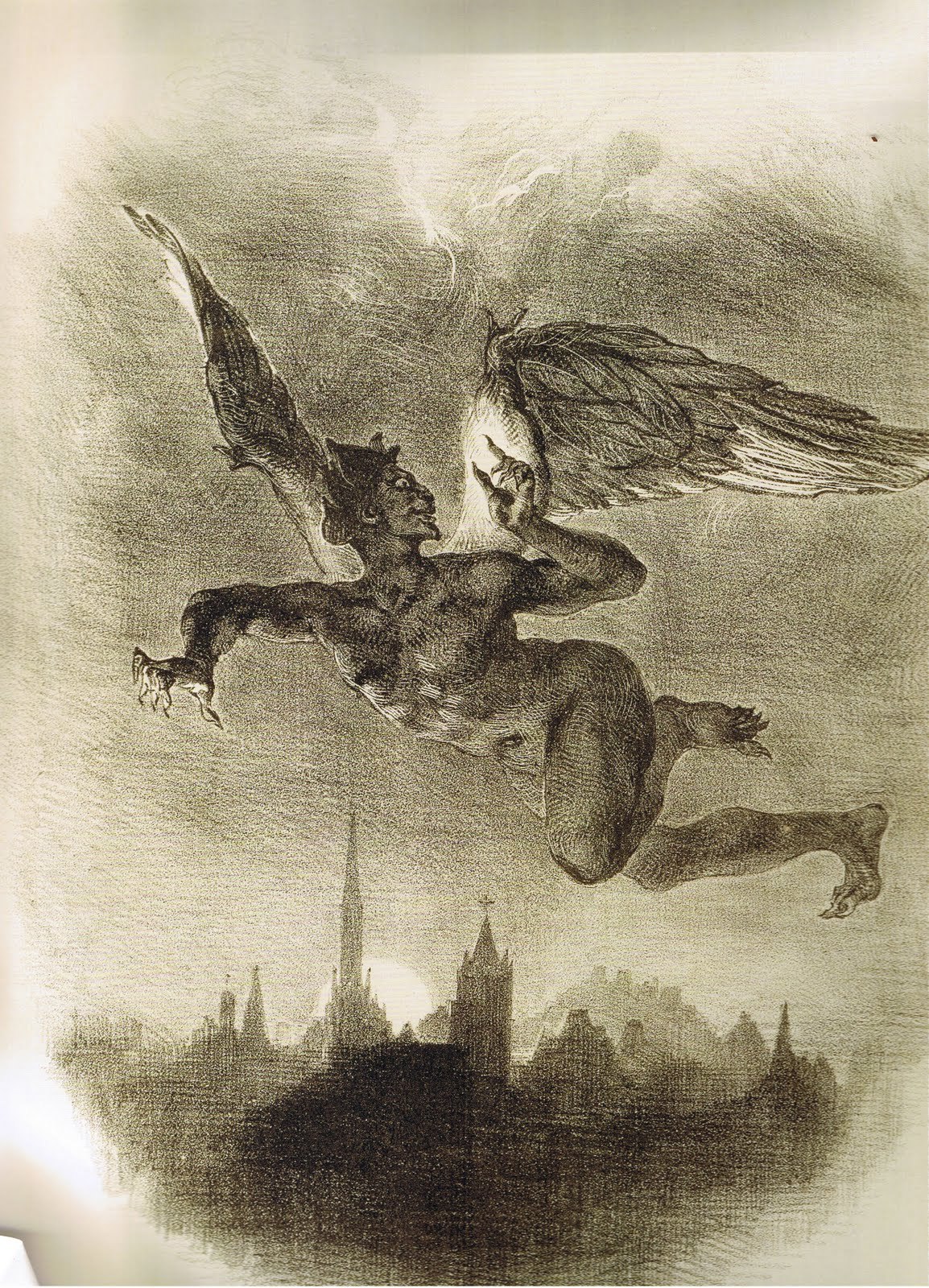 art-and-fury:  Mephistopheles flying over Wittenberg (Goethe’s Faust) - Eugène