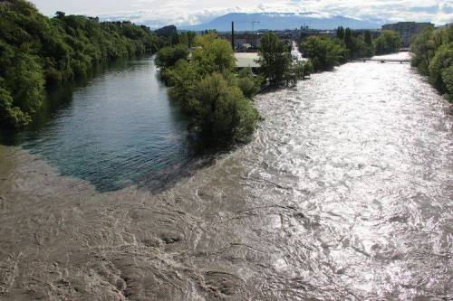 A meeting of the waters, in flood this time.We shared a photo some time ago of this confluence betwe