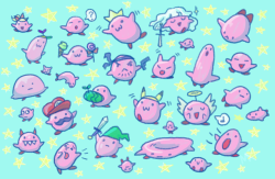 flightofmagpie:  KIRBIES.Hi tumblr. I’m not dead I promise. Working on merch to start tabling again with… so here’s some Kirbs. 