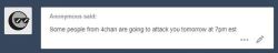 atrolux: I’m not afraid of some hate, but I do know tumblr is ruthless. I’m posting this as evidence should tumblr actually shut me down automatically after spamming my blog with reports. Tumblr is known to do this.  For the record, it’s 6:31 pm