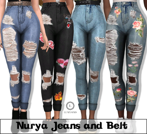 lumysims:Nurya Jeans and Belt AccessoryJeans - 75 SwatchesBelt - 35 SwatchesThe belt is located in t