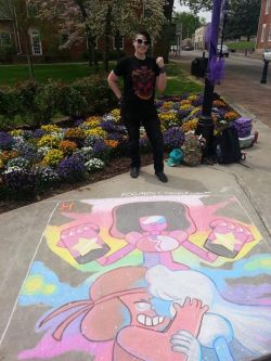 rogmont:  The president of the local Arts Council (Jim Begley) got a great shot of the finished piece– and my dorky self. Thank the gods for tall people. ♥