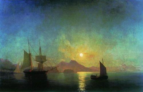 spoutziki-art: The Bay Of Naples By Moonlight by Ivan Aivazovsky, 1842