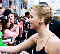 jenniferlawrencedaily:  Michael Fassbender fangirling over Jennifer Lawrence 