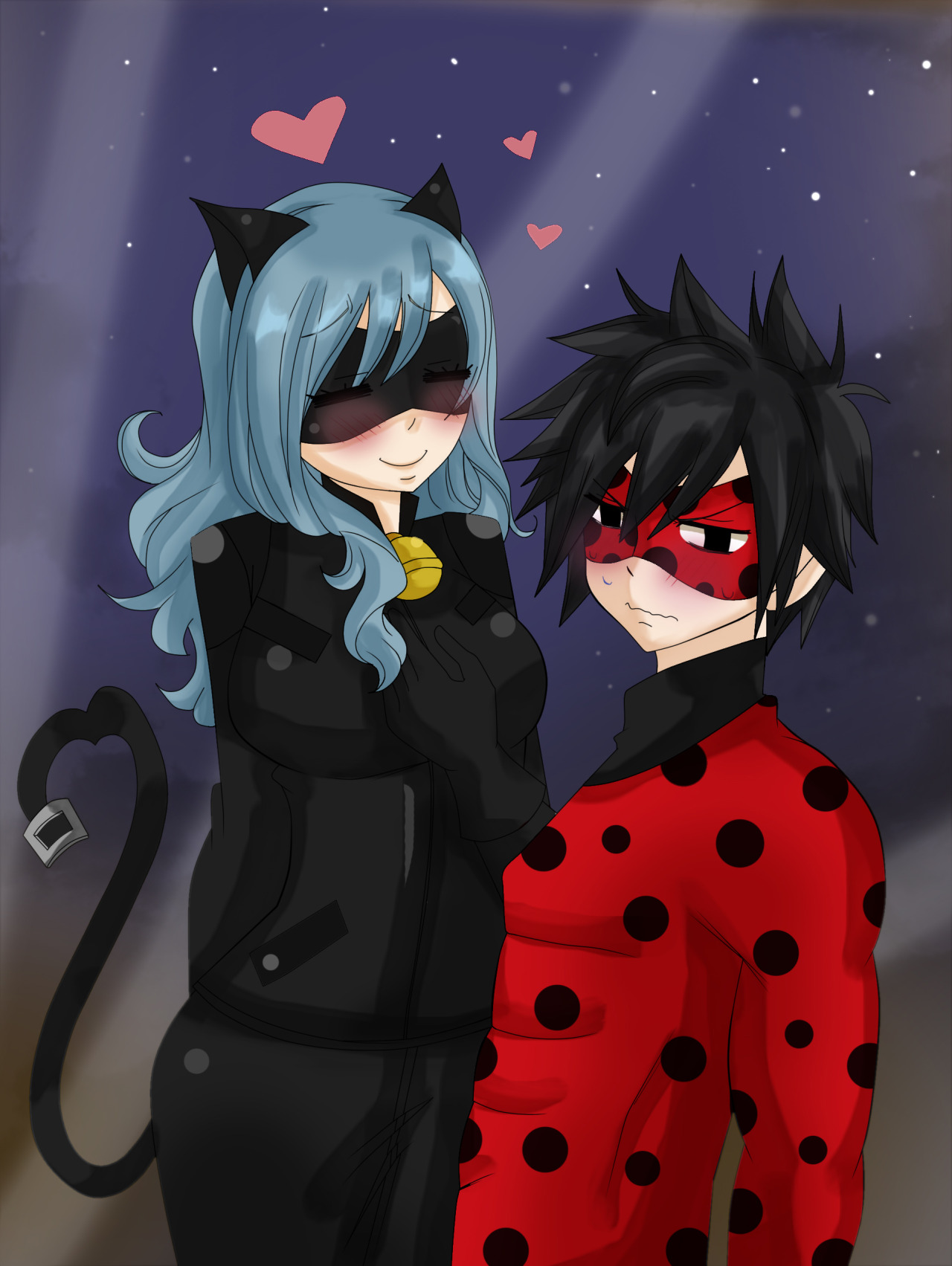 giuloxar:  FT x ML Crossover Marinette and Chat Noir reminds me -a little- to Juvia