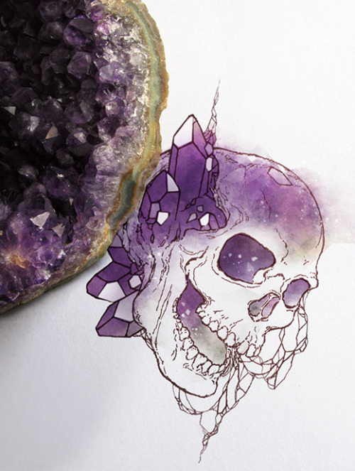 Inktober 22- Amethyst geode skull… I shouldn’t draw amethysts/quartz so often considering the
