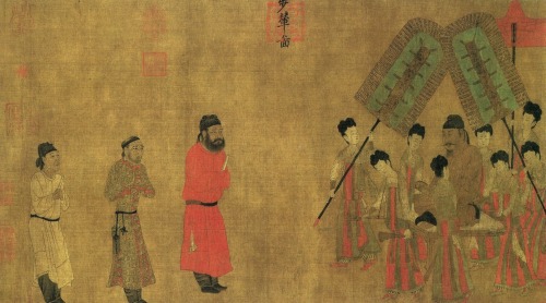 Emperor Taizong gives an audience to Gar, the ambassador of Tibet by Yan Liben, 1641